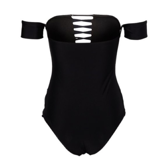 Black Lace Up One Piece Swimsuit - Picture 2 of 7